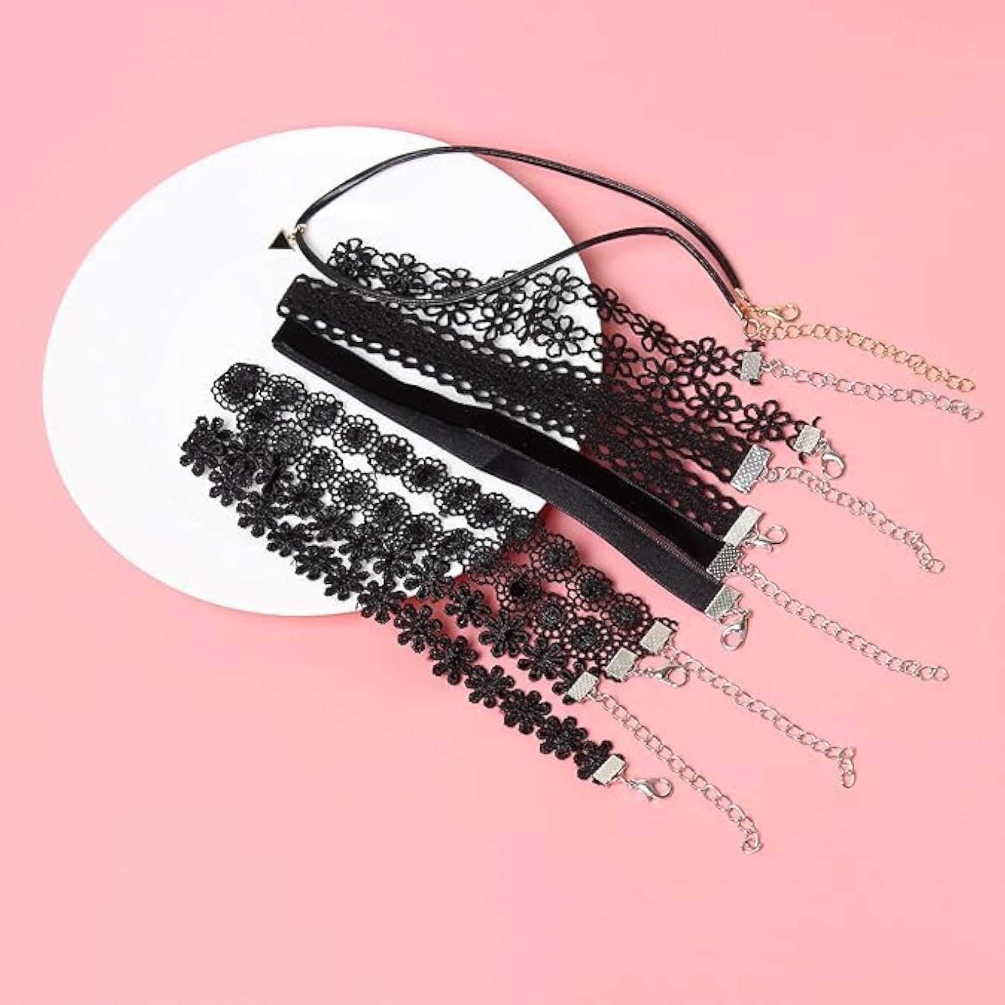 Black Velvet & Lace Choker Set for Women, Gothic Style