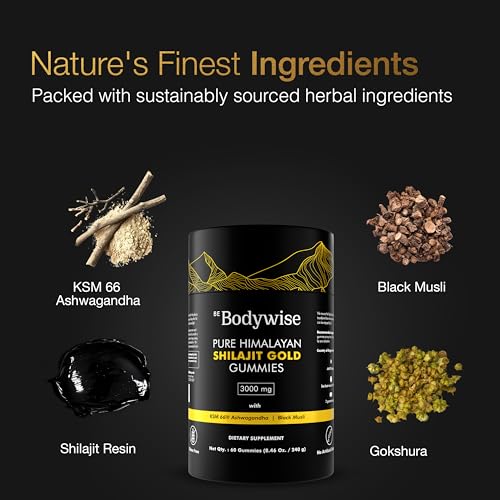 Bodywise Pure Himalayan Shilajit Gummies for Men, Women | Gold I Lab Tested I No Added Sugar I Ashwagandha, Fulvic Acid  