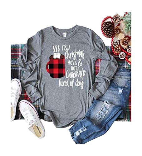 Christmas Movie Coffee T-Shirt Women Long Sleeve Novelty Graphics with Saying Funny and Cute Tee Tops