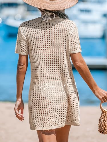 Vestido de playa de manga corta para mujer ropa de ganchillo ligera 5