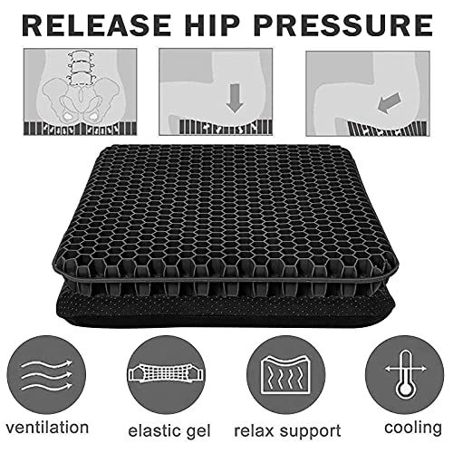 Image of Gel Chair Cushions,Cooling seat Cushion Honeycomb Design Super Breathable Cushion for Summer Home Office Chair Car Wheelchair (Black)