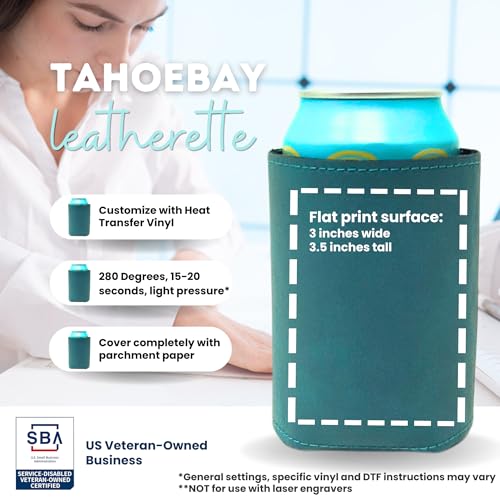 Image of TahoeBay Leatherette Can Cooler Sleeves in Bulk, 12-Pack, Teal | Blank Faux Leather, Plain Neoprene Beer Coolers for 12 oz Cans, Blanks for Heat Transfer Vinyl, Groomsmen Gifts, Party Favors