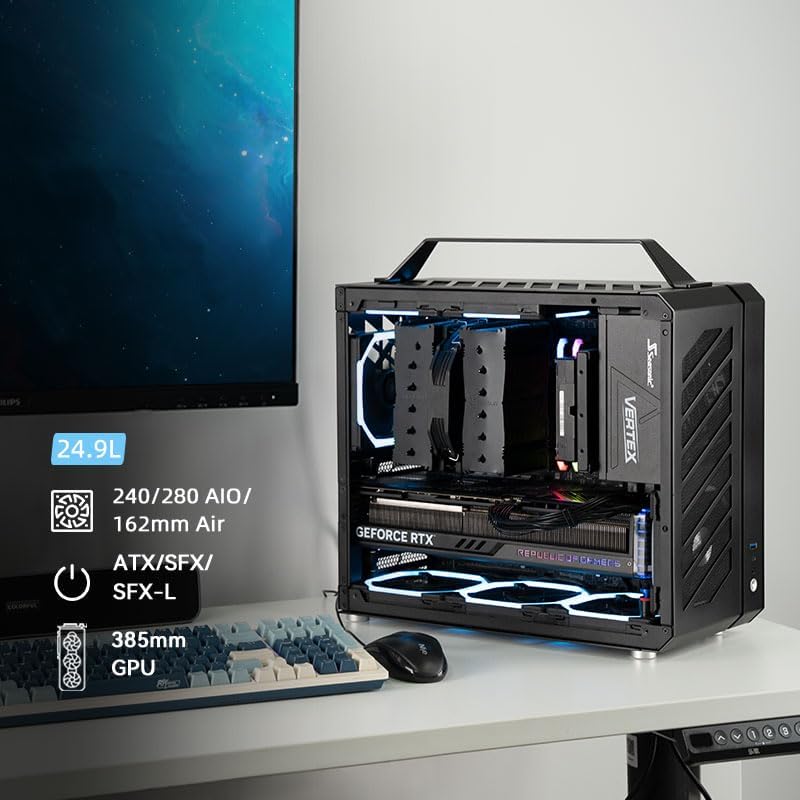 Mechanic Master C34Plus Portable Desktop ATX Case with Aluminum Handle - 5-Slot Mode Switchable, 240mm AIO Compatibility (RAM Height 44mm), Fits Extra-Long GPUs (Elegant Black)