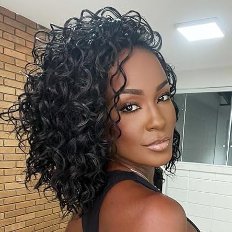 Leeven Gogo Curl Crochet Hair 10 Inch 8 Packs Black Ocean Wave Crochet Hair Pre Looped Deep Twist Goddess Box Braids Short Curly Water Wave Synthetic Braiding Hair for Women Girl Kids Cover