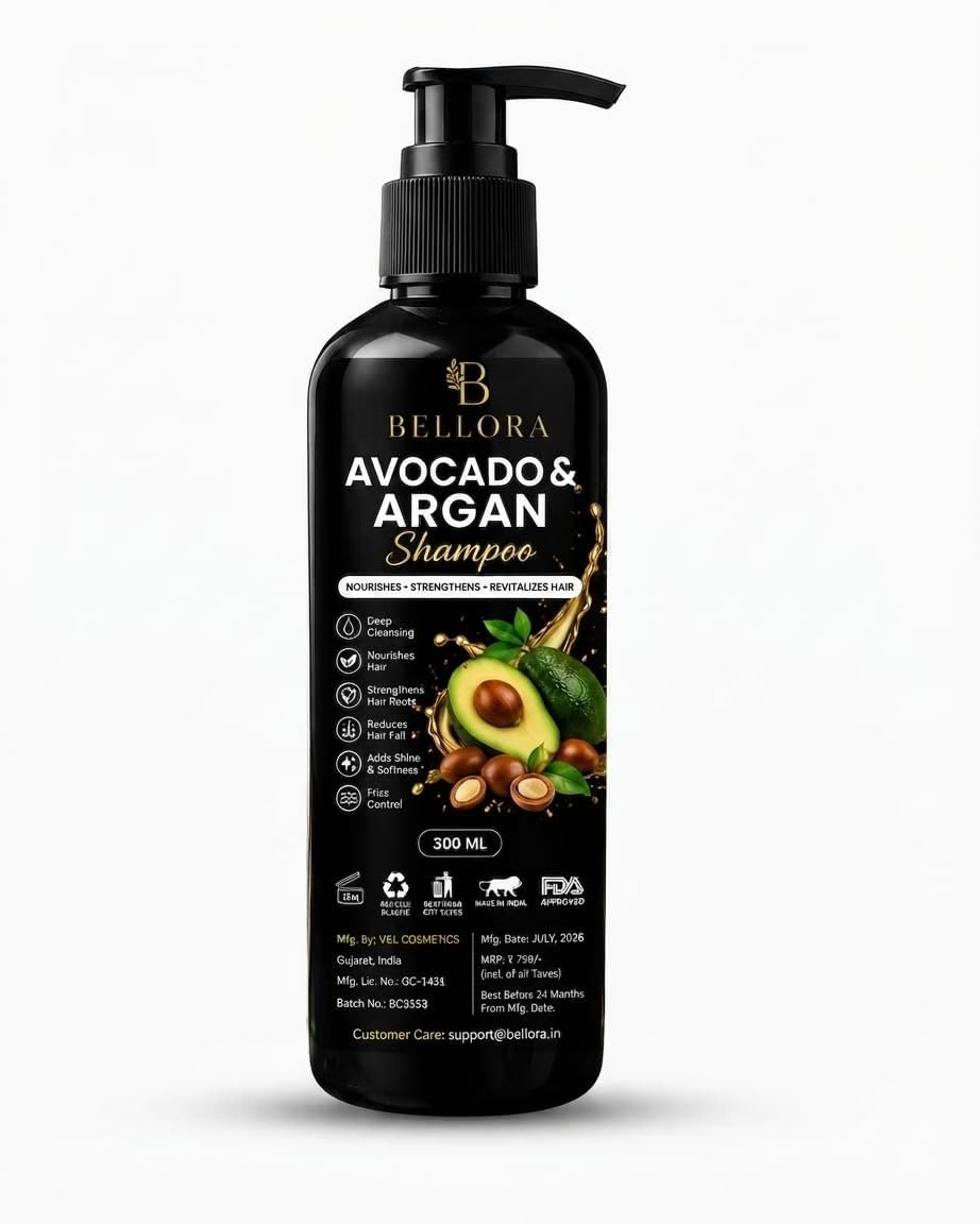 avocado & argan shampoo for men & women 300ml | nourishing hair cleanser for dry, rough & frizzy hair | helps maintain smooth, soft & shiny hair | deep cleansing formula | suitable for all hair types