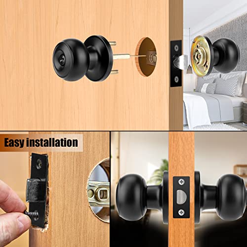 Amzkonig 12 Pcs Matte Black Privacy Door Knobs, Keyless Interior Locksets With Hardware Instruction, And Stopper Wall Protector, For Bedroom Bathroom #TOP5