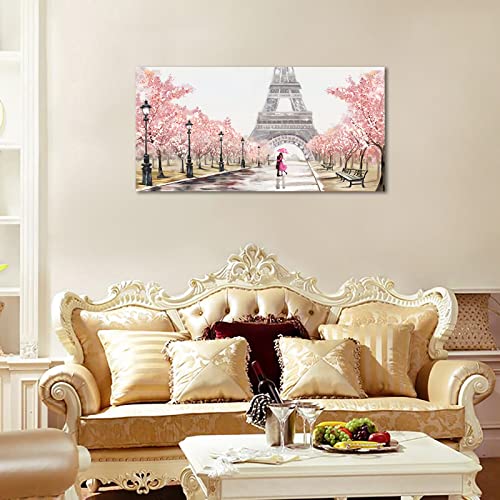 Blossom Trees Wall Art Living Room Decor Eiffel Tower Paris Street Art Canvas Pictures Bedroom Wall Decor Modern Landscape Canvas Wall Art For Home Office Decoration Framed Art 20"X40" #TOP5