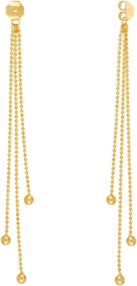14k Yellow Gold Tassel With End Beads Earrings Jacket Earring Jacket for Women