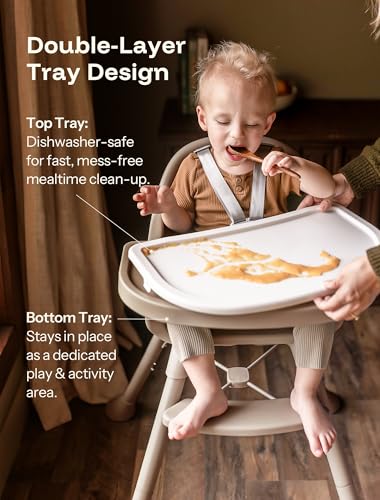 Image of HARPPA Caspio Lite High Chair, 4-in-1 Baby Feeding Chair with Footrest | Wipeable High Chairs for Babies and Toddlers, Wide Stable Base, Reinforced X-Bracket, Adjustable Double Tray, Posture Support