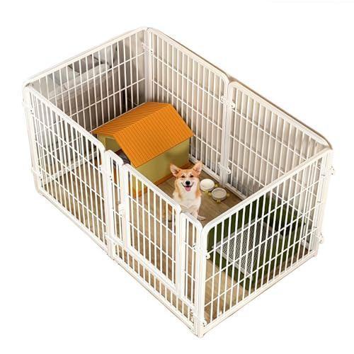 Klivex ペットサークル 犬 ペットフェンス サークルケージ ドア付き 室内 屋外 置くだけ 柵 自立 ケージ 小型犬 セットドア付 6枚 接続式 簡単組み立て 工具不要 折りたたみ 犬用 広げる レイアウト自由 隔離 屋内犬小屋 (ホワイト)