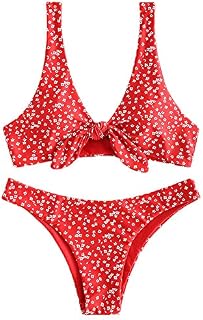 ZAFUL Women's Floral Low Waisted Front Knot Bikini Set Cute Two Piece Swimsuits