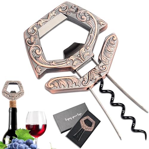 ZONSUSE Cavatappi per Vino Vecchio,Ah So Apribottiglie per Vino Invecchiato,Cavatappi a Due Punte,per Sugheri Fragili Bottiglia D'epoca,Idea Regalo per Amanti del Vino Collezionisti (Rosso Retrò)
