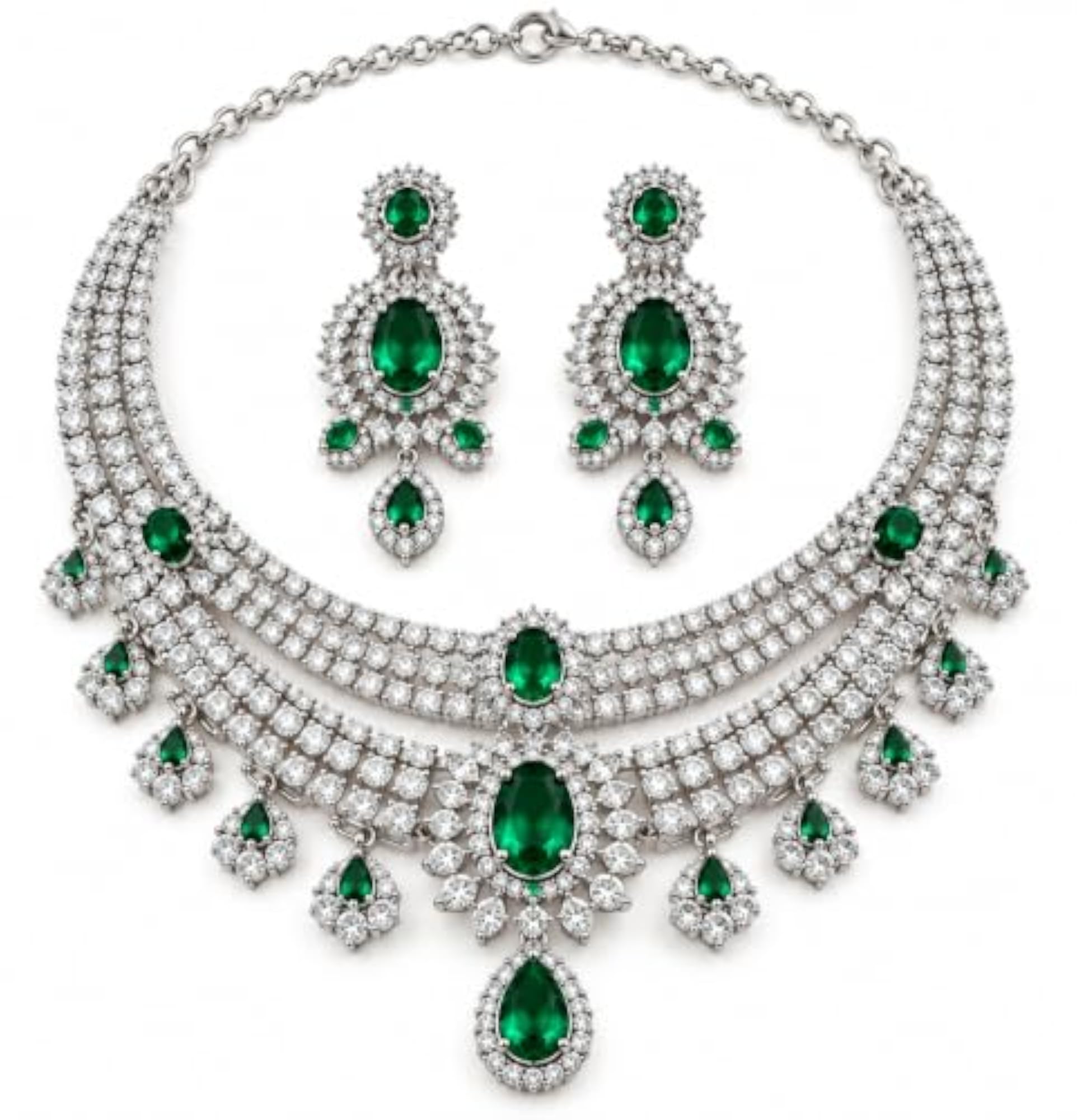 Emerald Green Crystal Necklace & Earrings Jewellery Set