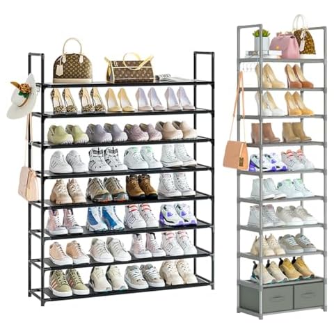OYREL 8 Tier Large Capacity Shoe Rack and 10 Tier Tall Narrow Shoe Rack, for Closet, Entryway Cover