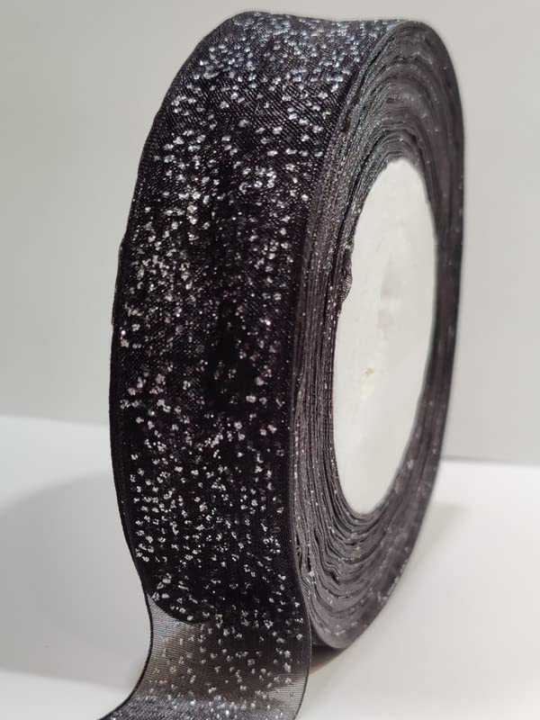 UKIYO | Sparkling Organza Ribbon (L=5 Meter,W=1 Inch) for Bridal Gift wrap, Wrapping Bows, Gift Bows, Christmas Bows, Party Decoration (Black)