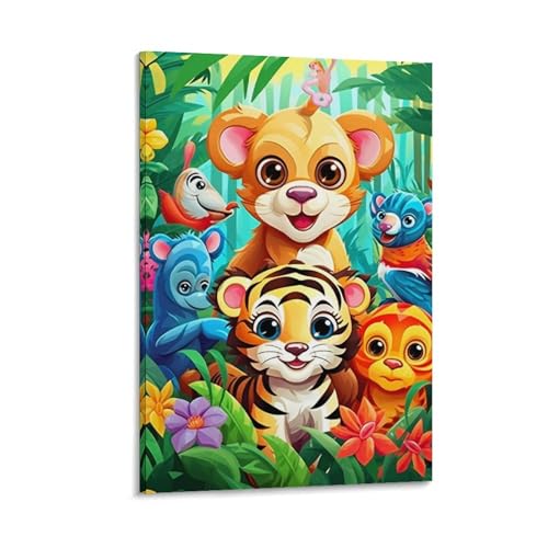 Impression sur toile animaux de forêt avec finitions soignées pour salon élégant