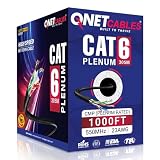 QNET CABLES CAT6 Plenum Ethernet Cable 1000ft (CMP), Fire-Retardant 23AWG UTP 4-Pair Network Cable, 550MHz 10Gbps LAN Wire, DSX-8000 Tested, Easy Pull Box for Office, PoE, VoIP & IP Cameras, Black