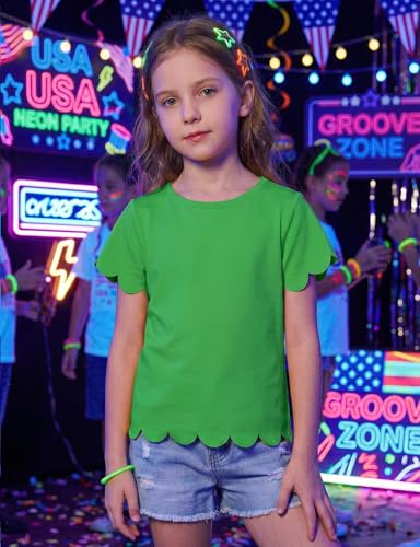 Image of Noomelfish Girls Short Sleeve Scalloped Edge T-Shirts Casual Cute Summer Tee Tops Blouse (5-12 Years)