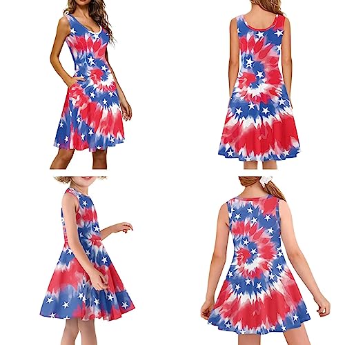 UNICEU Mom and Daughter Matching Dress Family Dress Casual Sleeve Tank Dress Plus Size Sundress for Summer3