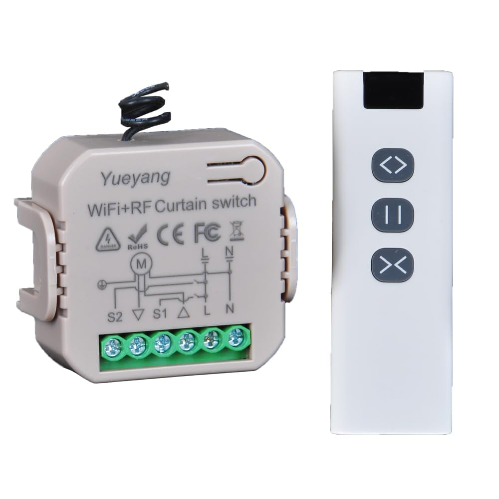 Kit de Volets Roulants Intelligents Wi-Fi (Interrupteur + Télécommande RF) – Compatible avec Google Home, Alexa, Application Tuya/Smart Life, Manuel et Télécommande