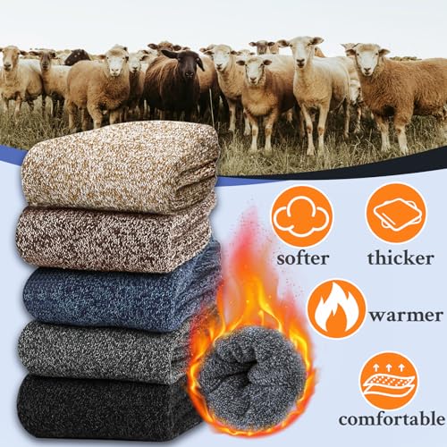 VoJoPi Calcetines Térmicos Hombre, 5 Pares Calcetines Hombre Invierno con Rizo Suave, Cómodos y Transpirables para Senderismo Running Esquiar Deportes, Talla 39-45 - imagen 5