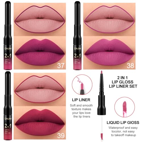 Image of evpct 3Pcs Rose red plum Warm pink Deep cranberry Lip Stain Matte Lip Liner and Lipstick Set Long Lasting labiales matte mate larga duracion listip 24 hour a prueba de agua mate 24 horas originales