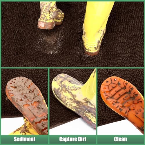 IM HOME Durable Chenille Absorbent Outoor Doormat 36" x 60", Muddy Washable Door Mats for Dog Non Slip Heavy Indoor Doormat Soft Front Inside Doormat for Entryway, Mud Dog Paws, Patio Brown - 3