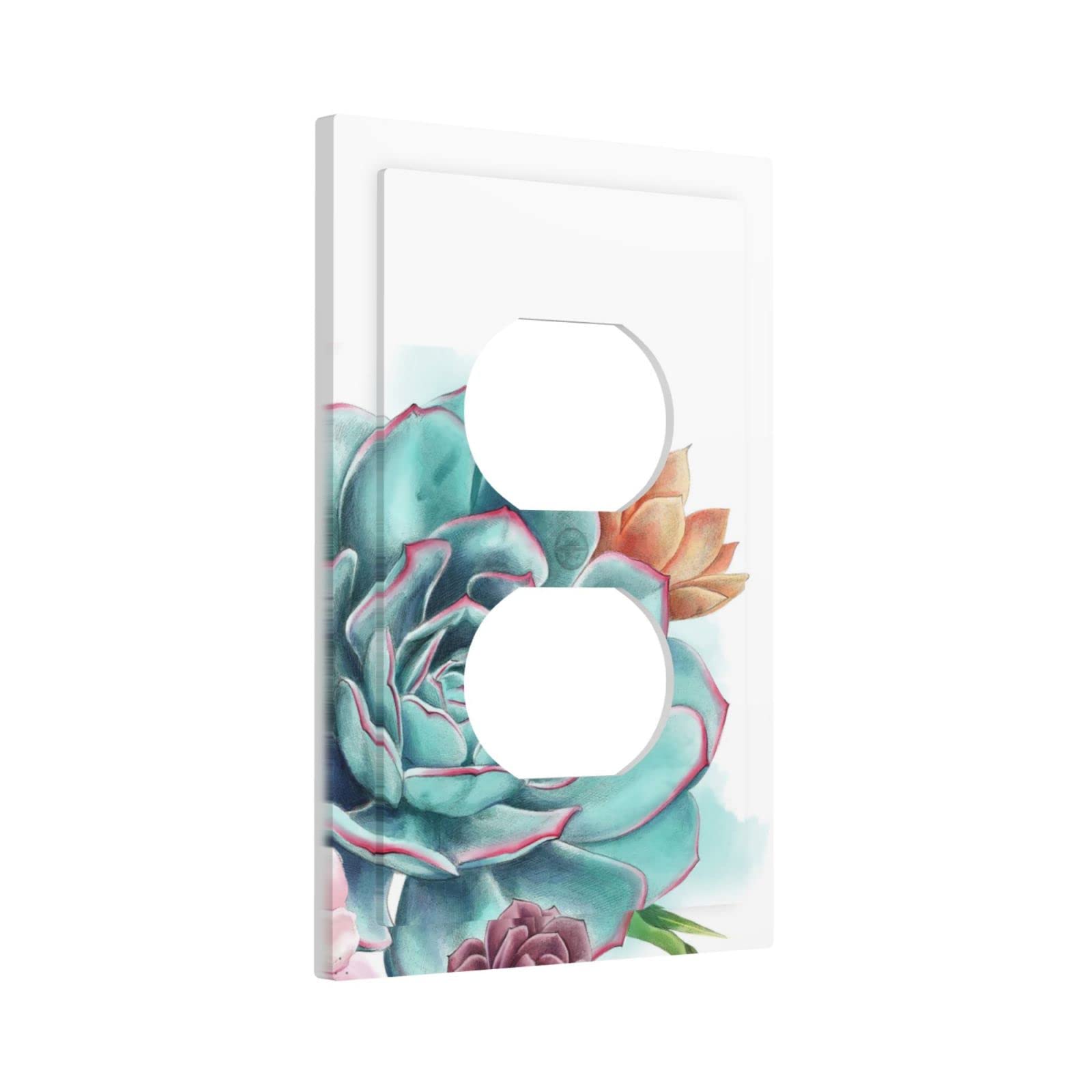 Succulent Flowers Outlet Covers Light Switch Cover Decorative Wall Plate 1 Gang Mid Size for Kitchen Room Bathroom Office Home 3.0”x 5.0”