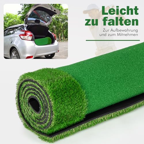 300 x 100cm Golf Übungsmatte, Golfmatte mit Kunstrasen, 2 Bälle, 3 Löcher, 3 Fahnen & Putting Cups, Puttingmatte faltbar für Indoor & Outdoor, Putting Green Golf Trainingsmatte für Zuhause