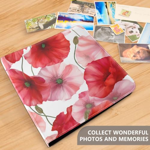 Álbumes de Fotos Autoadhesivos DIY, Álbum de Recortes con Tapa Dura de Poliuretano (PU) y Diseño Floral de Amapola Roja, 40 Páginas, para Familia, Bodas, Viajes y Escuela miniatura 2