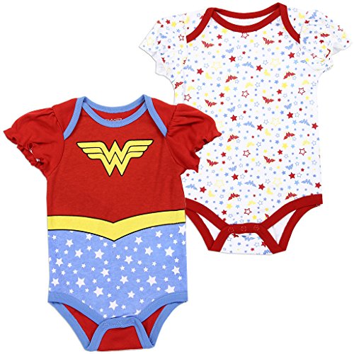 DC Comics Baby Girls  Wonder Woman Creeper 2-Pack, Red Blue (0 3M)