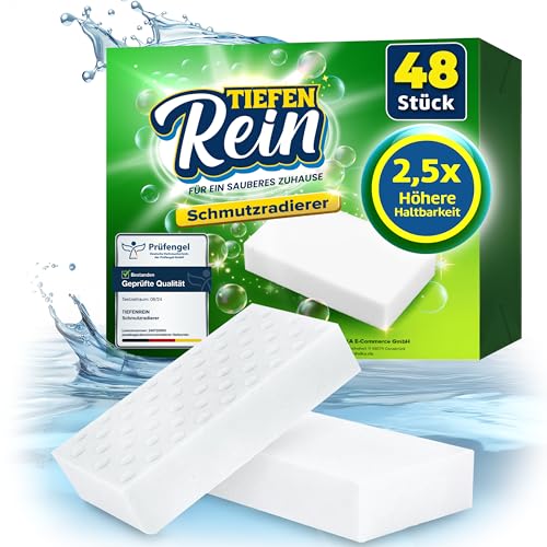 2,5X längere Lebensdauer | Schmutzradierer PRO 48 Stück - Neu: Radierschwamm | extra langlebiger Zauberschwamm | Magic Eraser Schwamm entfernt Schmutz an Wand, auf Schuhen, in der Küche und Bad