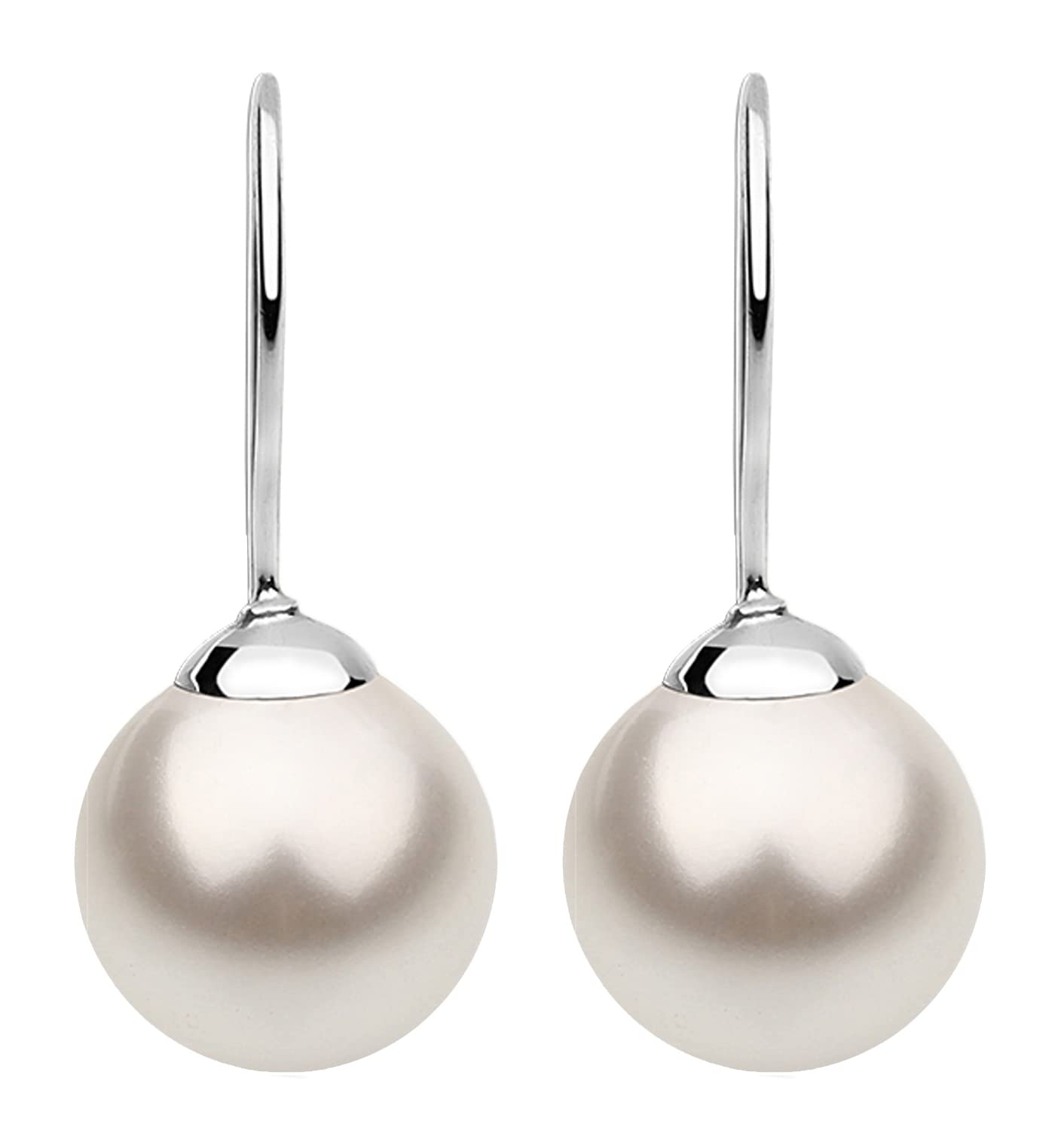 Nenalina Ohrringe Silber 925 Damen Ohrhänger mit Glas Perlen 12 mm Weiß