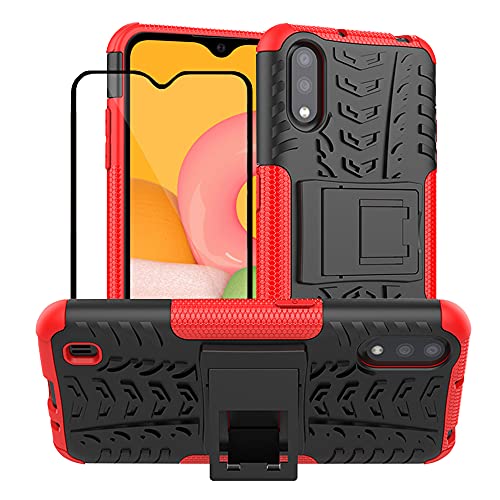 Samsung A01 Case, Samsung Galaxy A01 Case with Screen Protector, Yiakeng Shockproof Silicone Protective with Kickstand Hard Phone Cover for Samsung Galaxy A01 (Red)