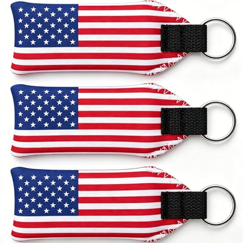 UOKLOK XL Floating Keychain for Boat Keys - Never Sink Protects $200+ Key Fob - High Buoyancy Marine Grade Neoprene with American Flag - Fade Resistant for Pontoon Boating Fishing Jet Ski (A - 3PCS)