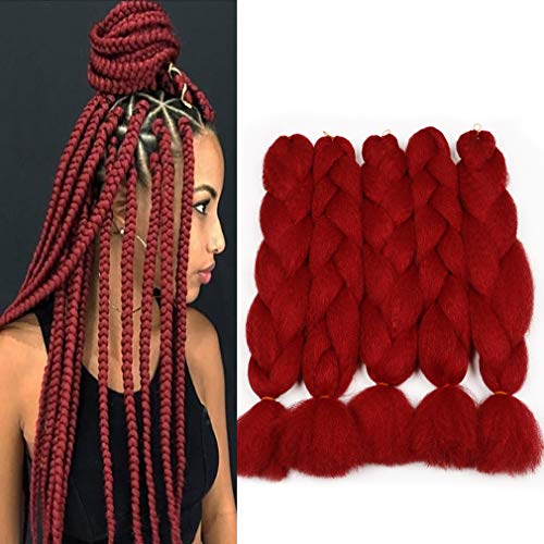 Wine Red Yaki Jumbo Braiding Hair 26 inches Burgundy kanekalon Braiding Hair High Temperature Synthetic Braiding Hair Extensions for Twist Crochet Hair 5PCS/Lot 90g/pc