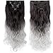 Produktbild Clip in Extensions 8 Tressse Haarverlängerung Haarteil 18 Clip gewellt Kunsthaar günstig Dunkelbraun bis silbergrau 24"(61cm)