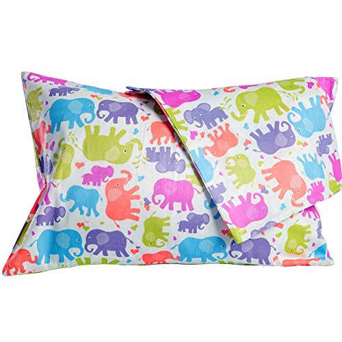 2 Maddie Moo Toddler Pillowcases, 13 x 18, Fun Colorful Elephants Design, 100% Cotton, Soft, Machine Washable