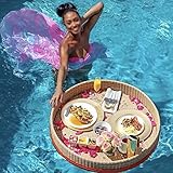 GTHTUHFD Schwimmendes Tablett, Schwimmendes Frühstückstablett Mit Griffen, Rundes, Gewebtes, Schwimmendes Serviertablett Für Pools, Schwimmhilfen Für Erwachsene Für Sand,Apricot-60CM