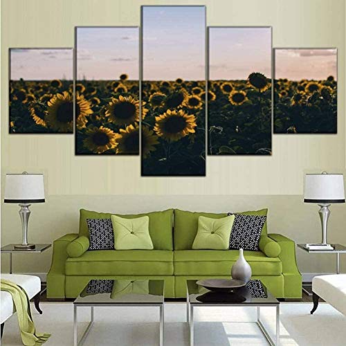 XQBHH Canvas Picture - 5 Stuk Kunst, MMLFY 5 opeenvolgende schilderijen Canvas schilderij thuis muur kunst prints van landschap 's nachts zonnebloem veld poster woonkamer decoratie
