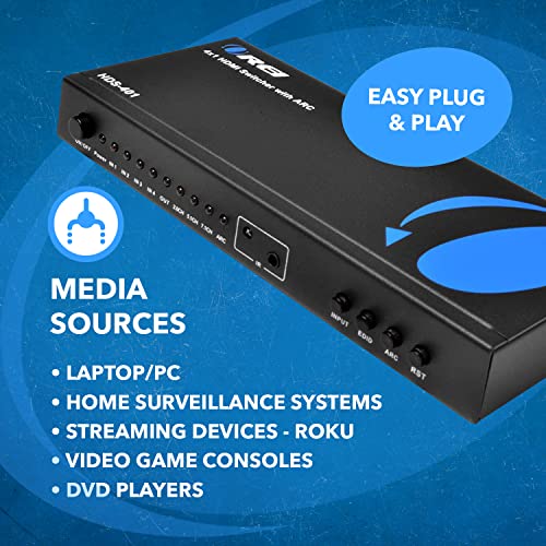 Orei 4K Hdmi Switcher 4 X 1, Switch Arc Audio Extractor Supports Upto 4K 2K 30Hz 1080P Ir Remote Control #TOP6