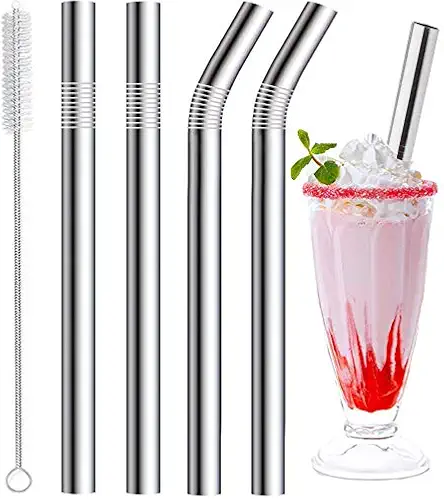 Vinaco Stainless Steel Smoothie Straws, 0.4'' Extra Wide...