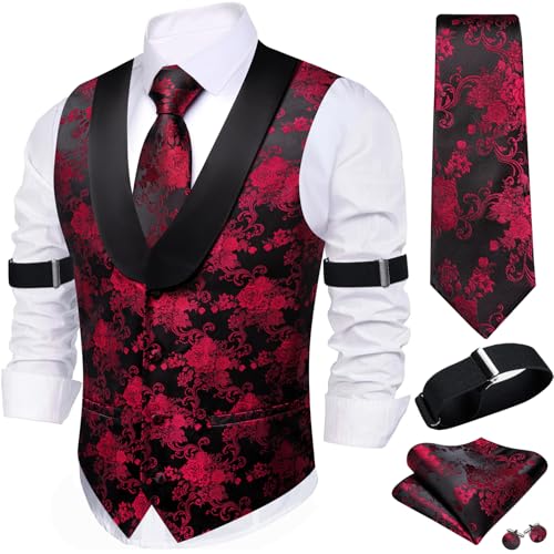 Image of Barry.Wang Mens Silk Lapel /Shawl Collar Vest Tie Sleeve Holder Set Formal /Casual Paisley Vests Wedding Tuxedo Waistcoat