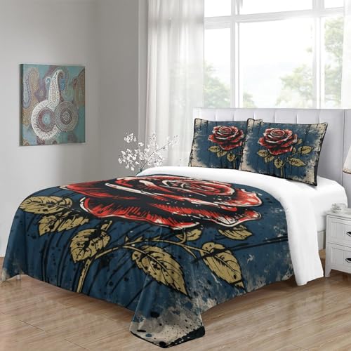 Housse de couette microfibre avec fermeture éclair roses anciennes 3D