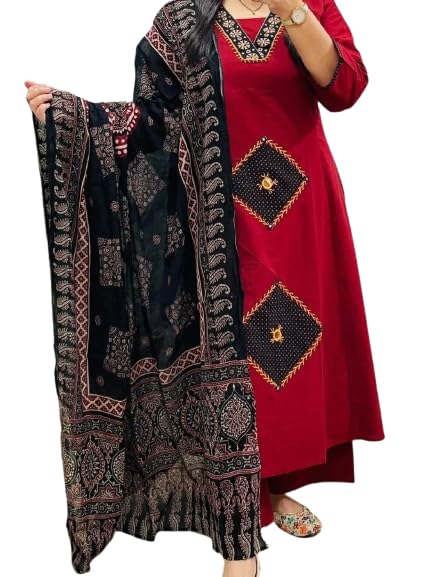 Women's Rayon Cotton Slub Patchwork Straight Kurta with Palazzo & Dupatta Set-image-23