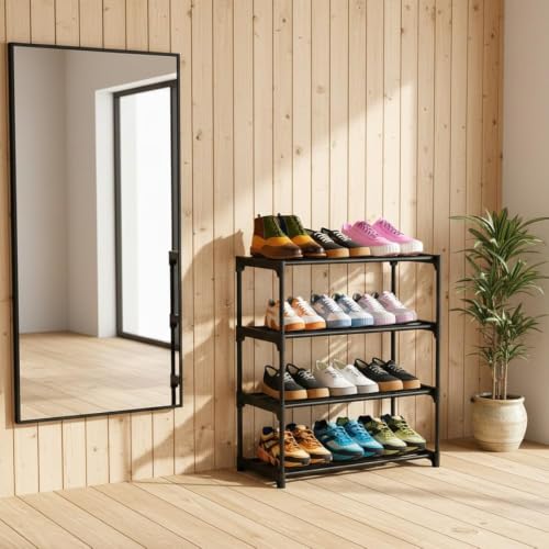 Image of FIGMENT Shoe Rack for Home, Foldable Plastic Shoe Stand with Shelves, Space Saving Footwear Organizer for Bedroom, Entryway, Living Room & Closet, Multi Layer Shoe Storage Rack