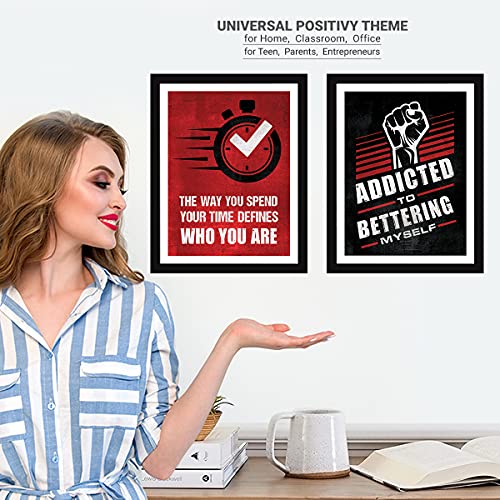 Image of Chaka Chaundh - Motivational Quotes frames - Framed posters - Wall frames for OFFICE, STUDENT & ENTREPRENEUR - Photos with quotes - Posters with frame (34 x 27 x 4 cm)-Set of 4 (Red - Black)