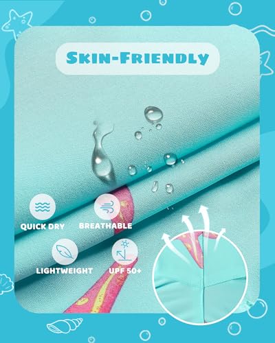 maamgic Boys Swim Trunks with Compression Liner Toddler Stretch Swim Shorts Quick Dry Swimming Trunks Boxer Brief 2 in 1 Beach Shorts Blue Sun Starfish 7 - 5