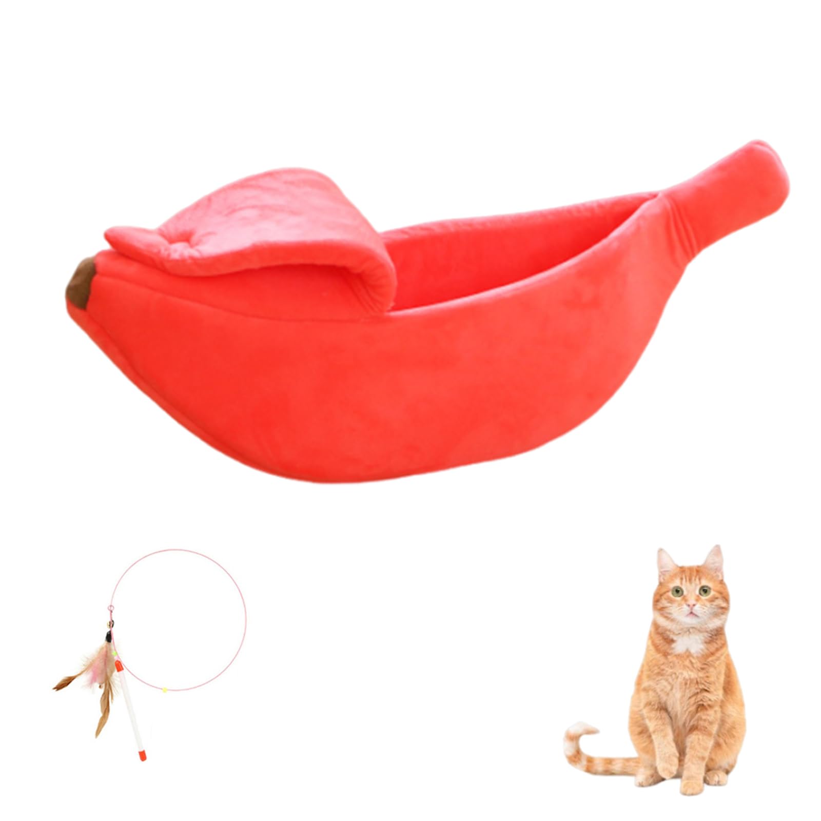 Banana Bed for Cats, Creative Banana Shape Pet Bed, Cute Breathable Cozy Warming Pet Sofa Bed for Cats Small Dogs Universal in All Seasons (Red, 45 * 15 * 10cm/17.7 * 5.9 * 3.9in)