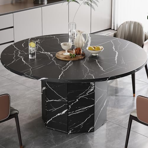 HSH Table à Manger Ronde Table de Cuisine pour 4 à 6 Personnes Table à Manger avec Aspect marbre Table Design Moderne en Bois pour Salle à Manger Salon...